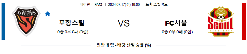 7월17일 대한민국 FA컵 포항스틸러스 FC서울 아시아축구분석 무료중계 스포츠분석